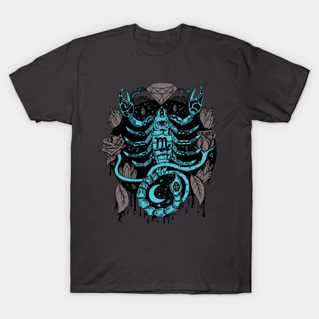 Blue Grey Mystic Scorpio Zodiac T-Shirt by kenallouis